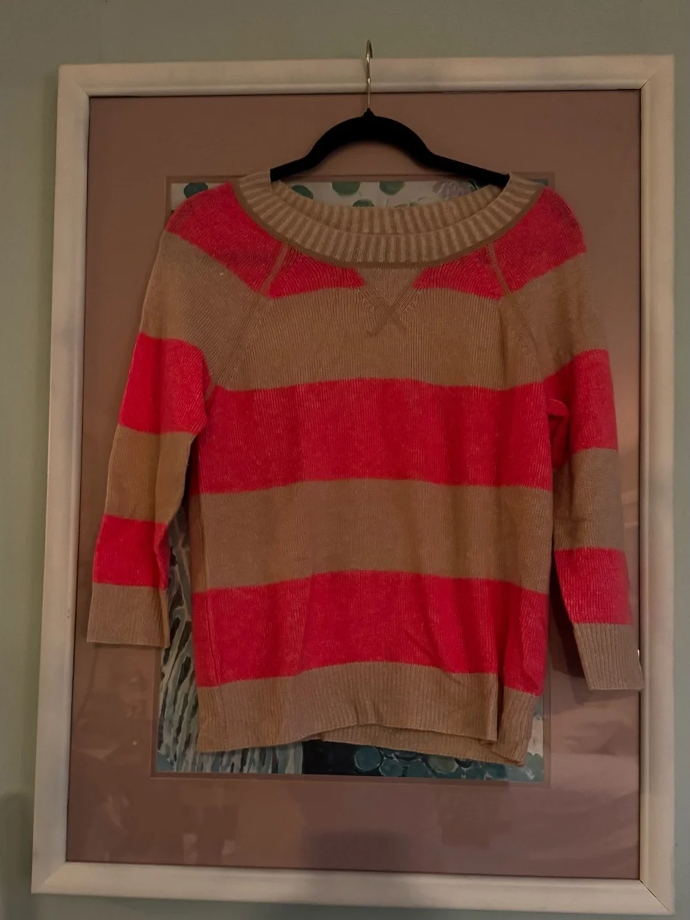 J. Crew Women’s Crewneck Sweater in Tan and Coral Stripes